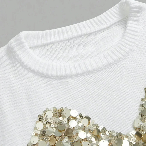 Women's Luxurious stylish Sequin detailed Long Sleeve Sweater top - Picture 5 of 9